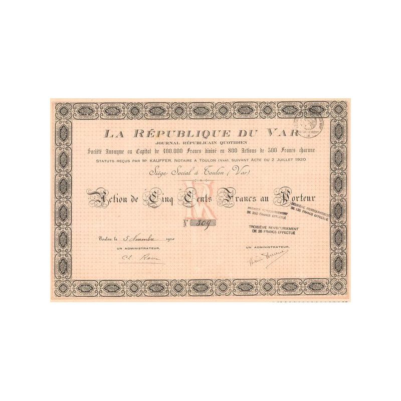 La République du Var - Journal Républicain Quotidien (Act 500 F)