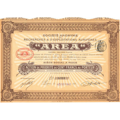 S.A. de Recherches & d'Exploitations Aurifères "Area" (Act Prio 100 F)