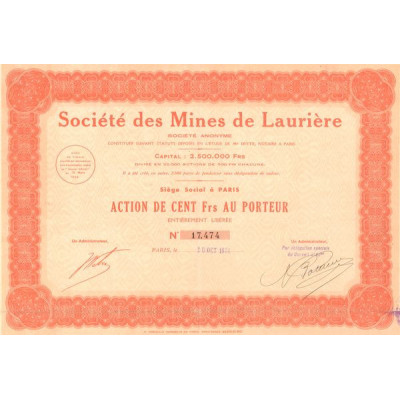 Sté des Mines de Laurière (Act 100 F)
