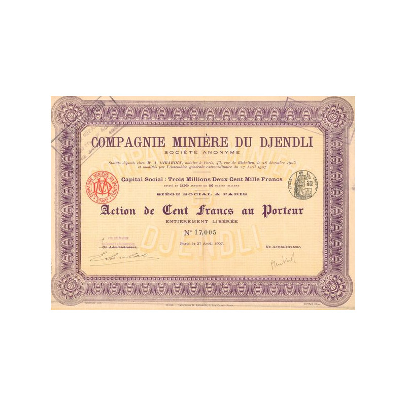 Cie Minière du Djendli (Act 100 F)