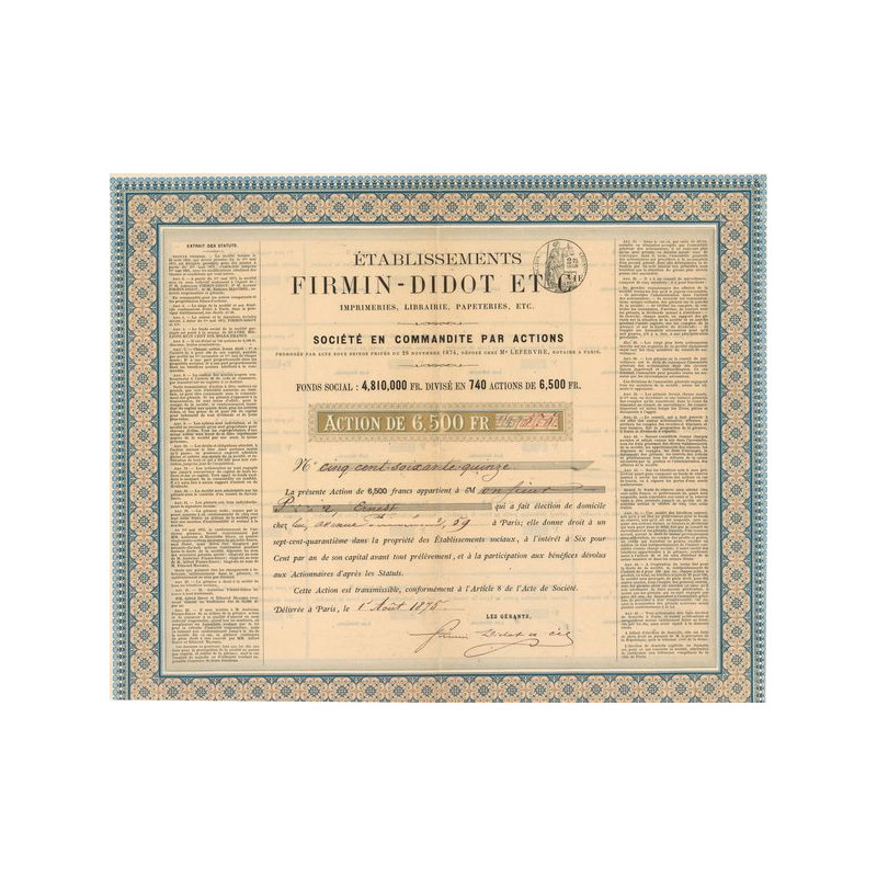 Ets Firmin-Didot et Cie - Imprimeries. Librairie. Papeteries. Etc (Act 6500 F)