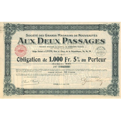 Sté des Grands Magasins de Nouveautés - Aux Deux Passages (Obl 1000 F 5%)