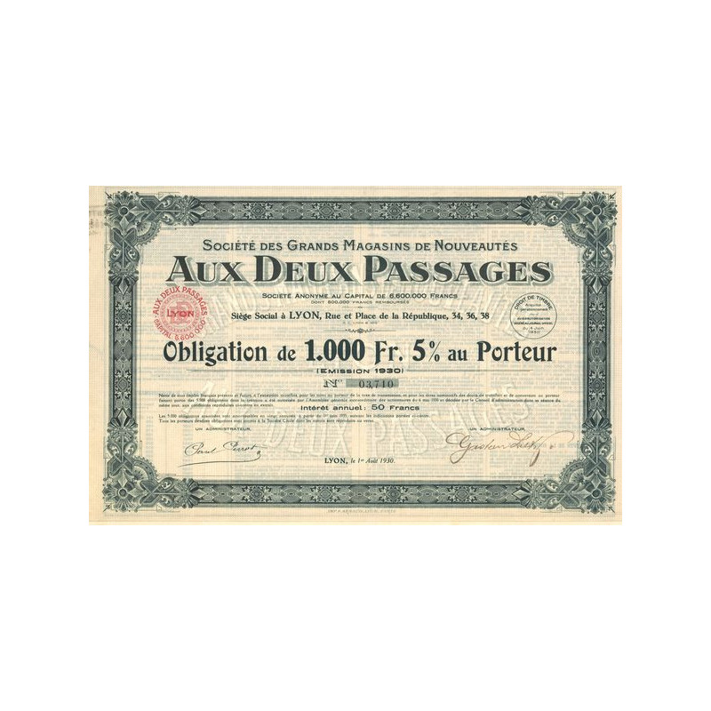 Sté des Grands Magasins de Nouveautés - Aux Deux Passages (Obl 1000 F 5%)
