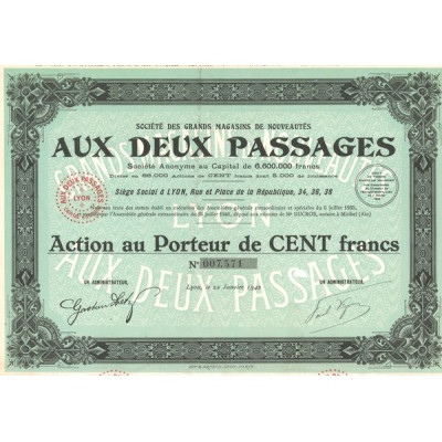 Sté des Grands Magasins de Nouveautés - Aux Deux Passages (Act 100 F)