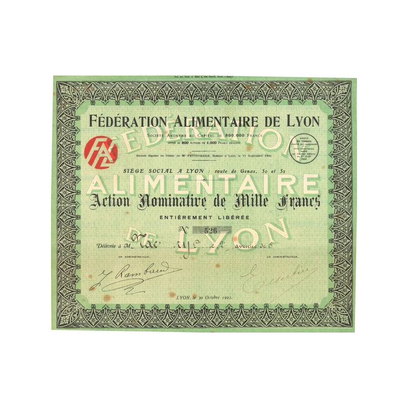 Fédération Alimentaire de Lyon (Act Nomin 1000 F)