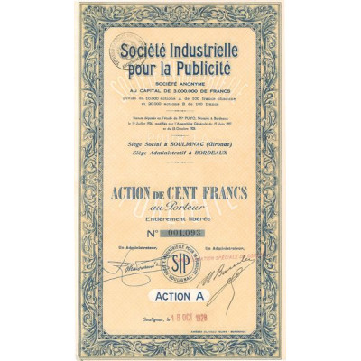 Sté Industrielle pour la Publicité (Act 100 F)