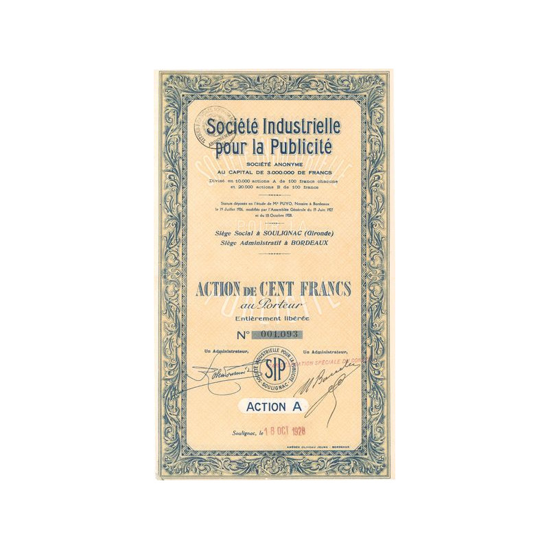 Sté Industrielle pour la Publicité (Act 100 F)