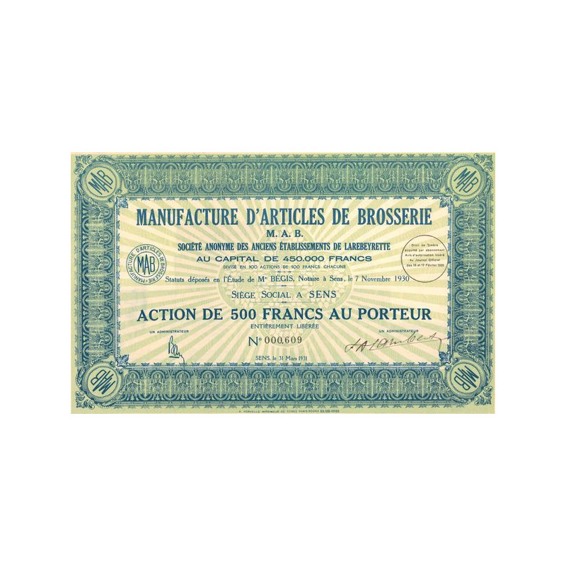 Manufacture d'Articles de Brosserie M.A.B - S.A. des Anciens Ets de Larebeyrette (Act 500 F)