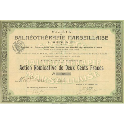 Sté de Balnéothérapie Marseillaise J. Ruff & Cie (Act Nomin 200 F)