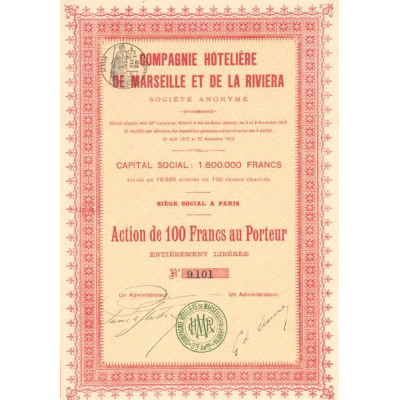 Cie Hôtelière de Marseille et de la Riviera (Act 100 F)