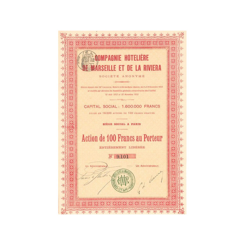 Cie Hôtelière de Marseille et de la Riviera (Act 100 F)