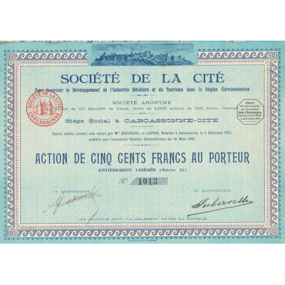 Sté de la Cité pour Favoriser le Développment de l'Industrie Hôtelière et du Tourisme dans la Région Carcassonnaise (Act 500 F)