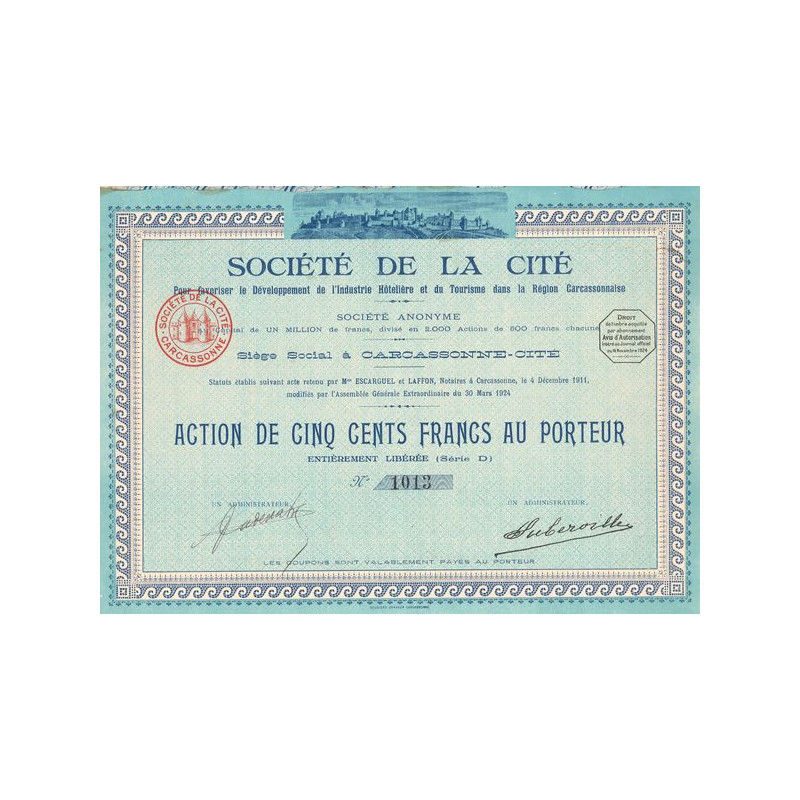 Sté de la Cité pour Favoriser le Développment de l'Industrie Hôtelière et du Tourisme dans la Région Carcassonnaise (Act 500 F)