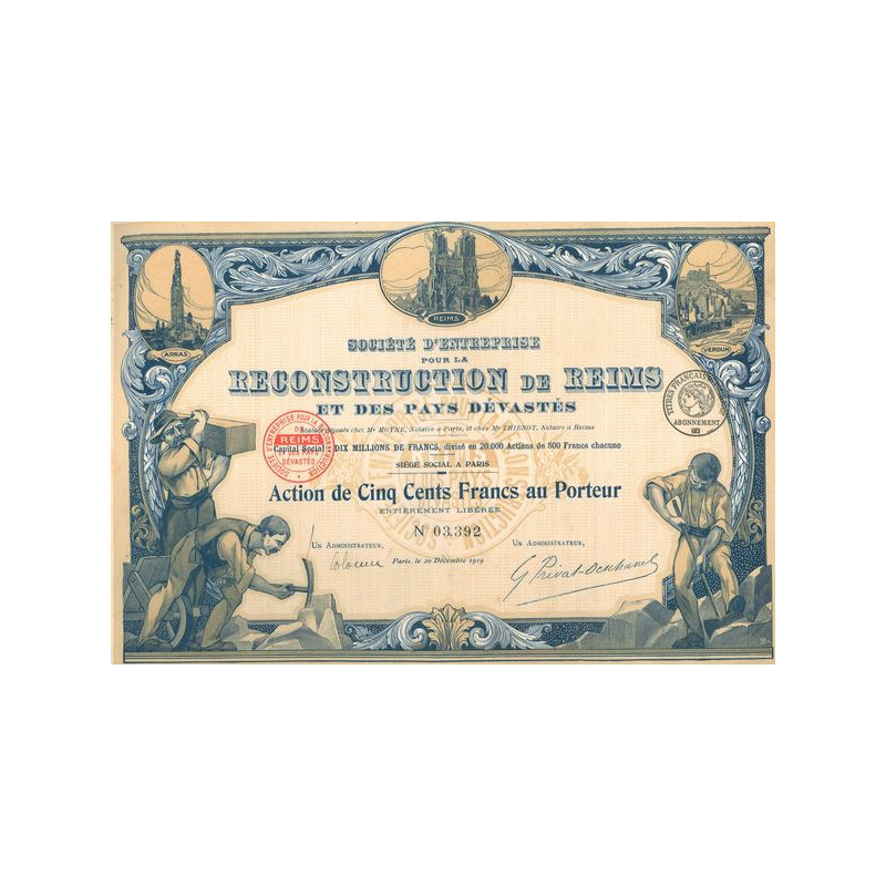 Sté d'Entreprise pour la Reconstruction de Reims et des Pays Dévastés (Act 500 F)