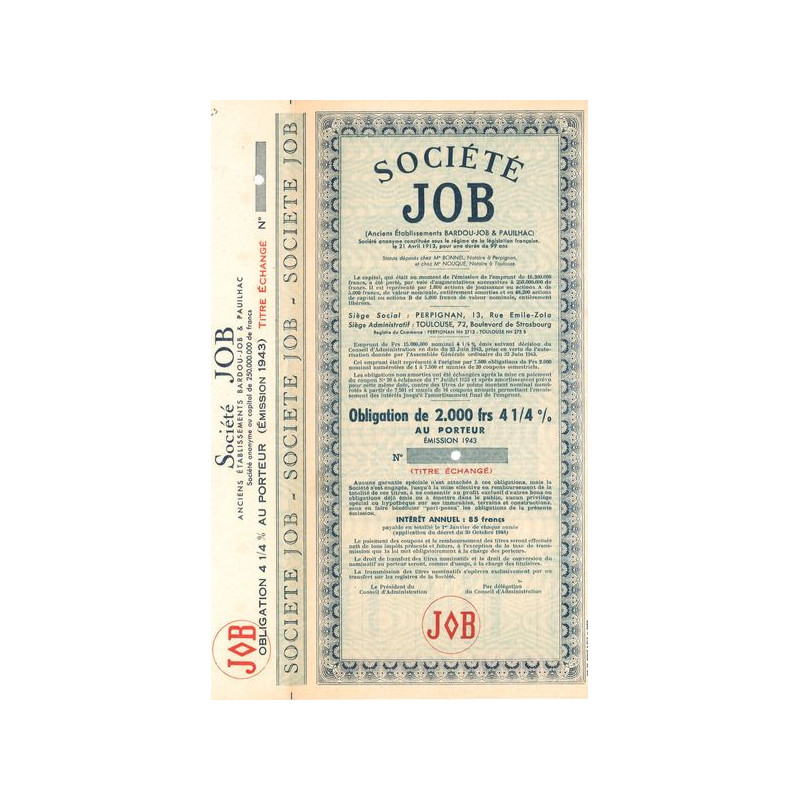 Sté JOB (Anc Ets Bardou-Job & Pauilhac) (Obl 2000 F 1/4%)