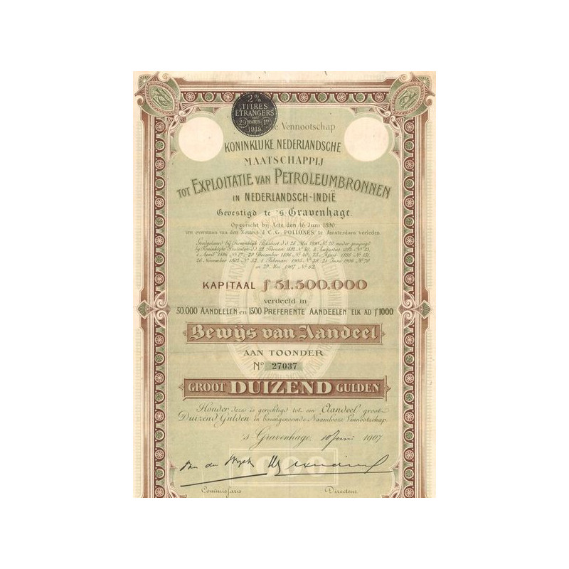Cy Royale Ltd du Pays-Bas l'Exploitation des Ressources Pétrolières dans les Indes Néerlandaises (Act 1000 Florins)