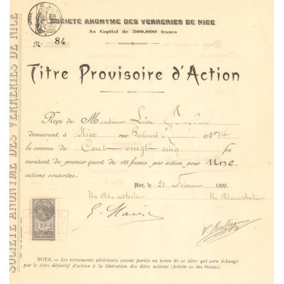 S.A. des Verreries de Nice (Titre Provi Act 125 F)