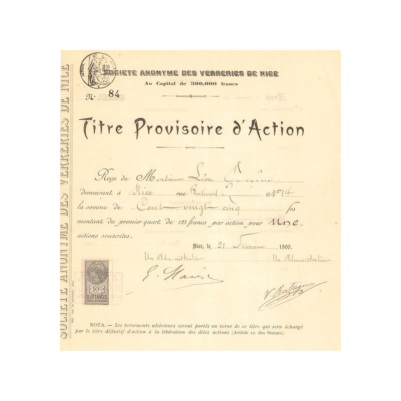 S.A. des Verreries de Nice (Titre Provi Act 125 F)