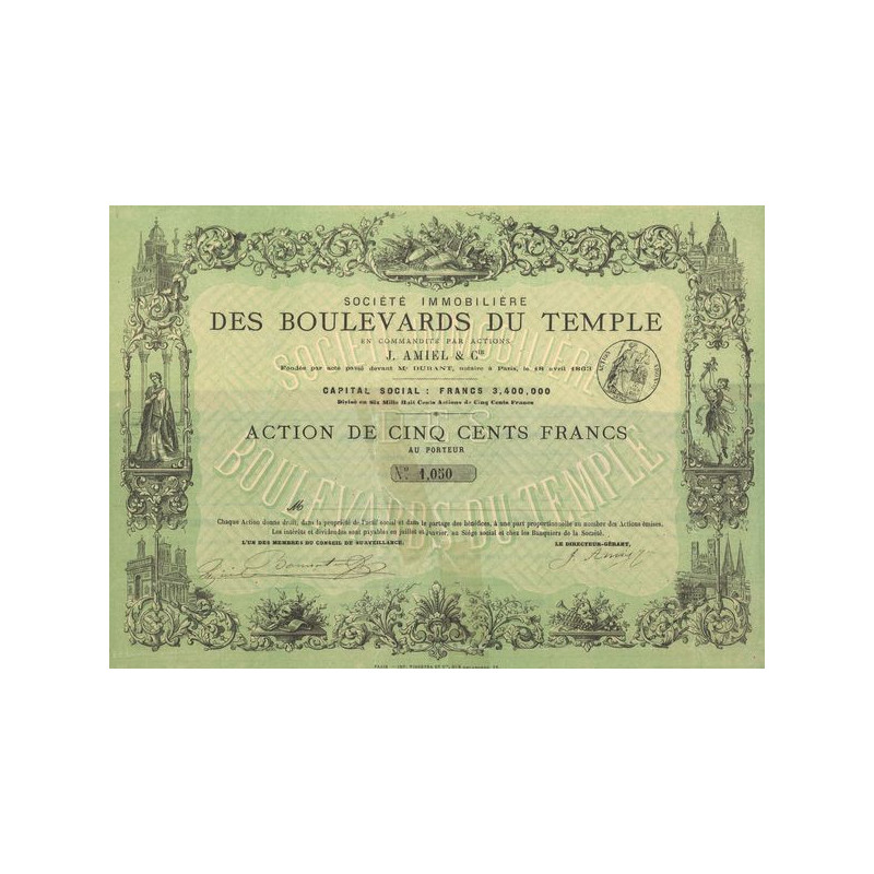 Sté Immobilière des Boulevards du Temple - J.Amiels & Cie (Act 500 F)