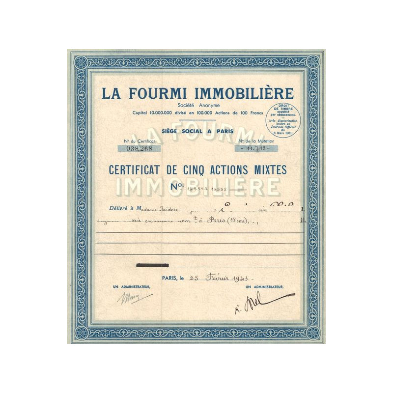 La Fourmi Immobilière (Certif 5 Act 100 F)