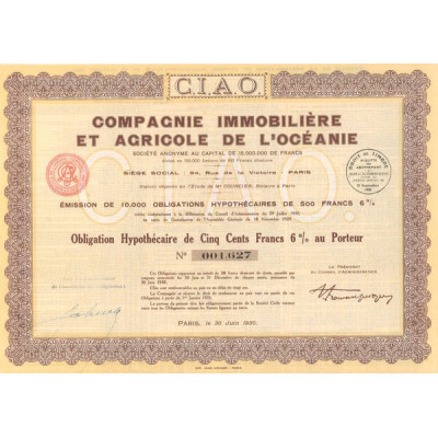 Cie Immobilière et Agricole de l'Océanie C.I.A.O. (Obl Hypot 500 F 6%))