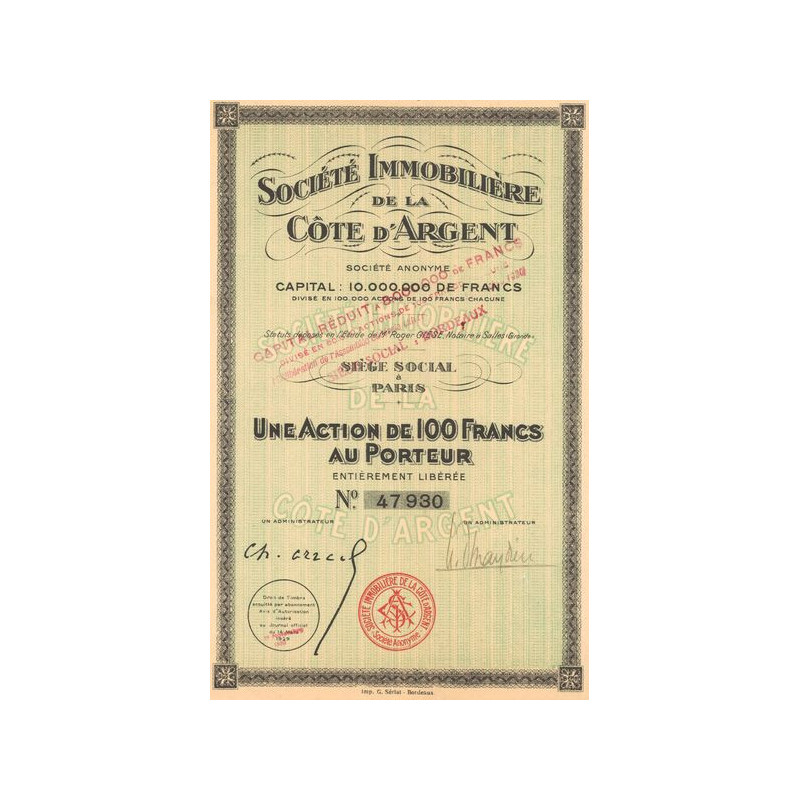 Sté Immobilière de la Côte d'Argent (Act 100 F)