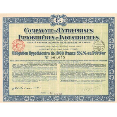Cie d'Entreprises Immobilières & Industrielles (Obl Hyp 1000 F 5% 1/2)