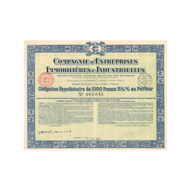 Cie d'Entreprises Immobilières & Industrielles (Obl Hyp 1000 F 5% 1/2)