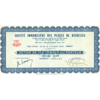 Sté Immobilière des Plages de Richelieu (Act 100 F)