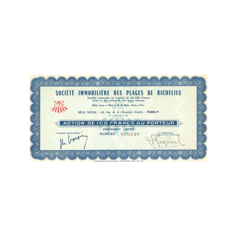 Sté Immobilière des Plages de Richelieu (Act 100 F)