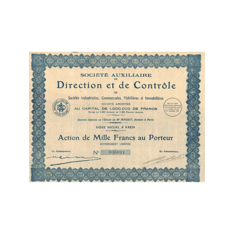 Sté Auxiliaire de Direction et de Contrôle de Sté Industrielles. Commerciales. Mobilières et Immobilières (Act 1000 F)