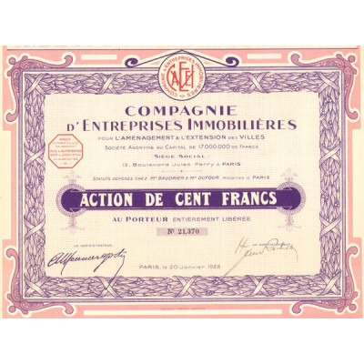 Cie d'Entreprises Immobilière pour l'Aménagement et l'Extention des Villes (Act 100 F)