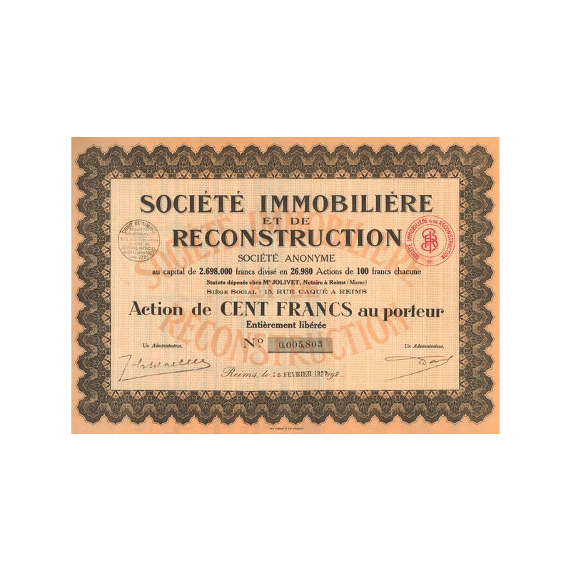 Sté Immobilière et de Reconstruction (Act 100 F)