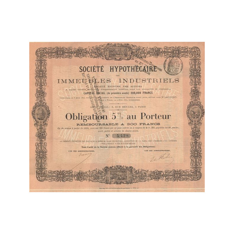Sté Hypothécaire des Immeubles Industriels (Obl 5% 300 F)
