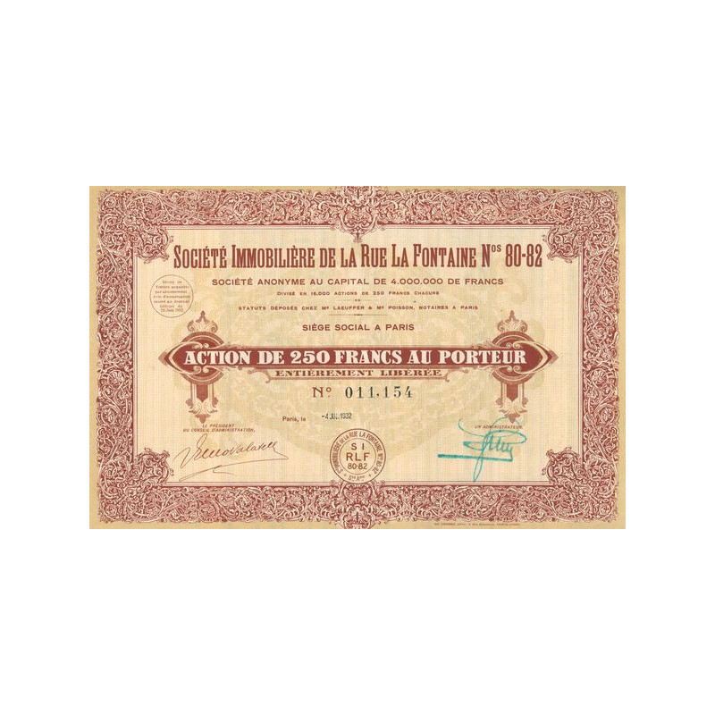 Sté Immobilière de la Rue la Fontaine Nos 80-82 (Act 250 F)