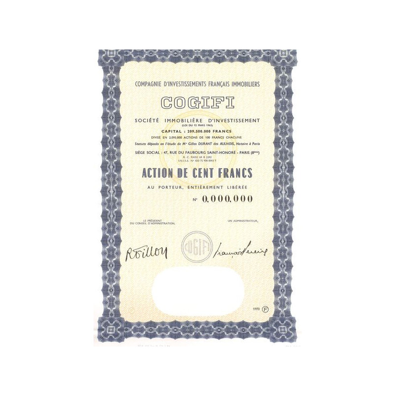 Cie d'Investissements Français Immobiliers COGIFI Sté Immobilière d'Investissement (Loi du 15 mars 1963) (Act 100 F)