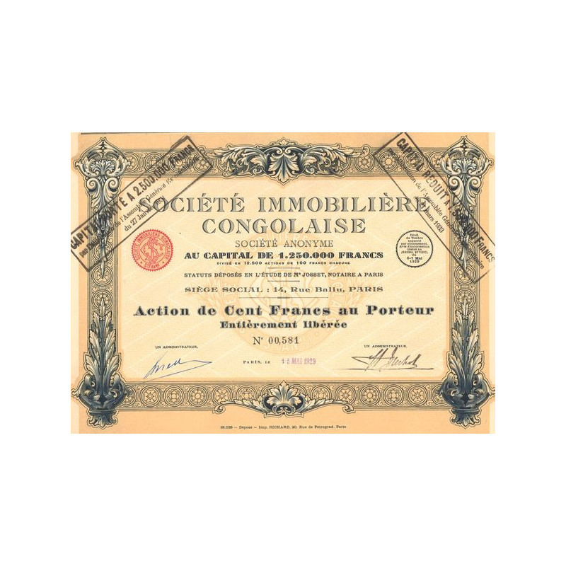 Sté Immobilière Congolaise (Act 100 F)