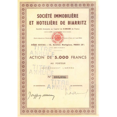 Sté Immobilière et Hôtelière de Biarritz (Act 5000 F)