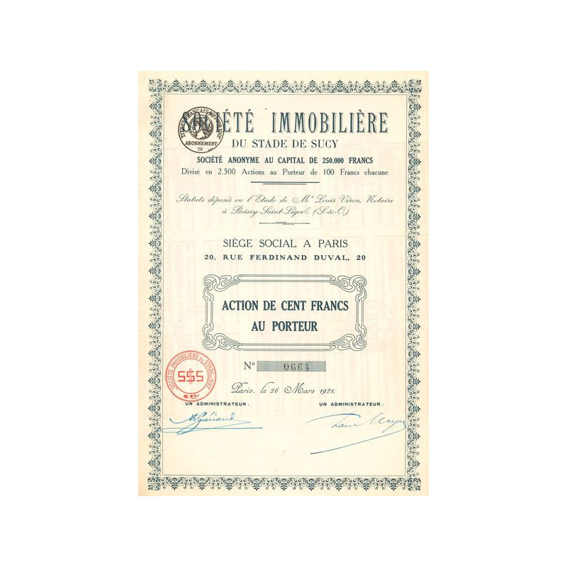 Sté Immobilière du Stade de Sucy (Act 100 F)