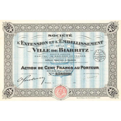 Sté pour l'Extention et l'Embellissement de la Ville de Biarritz (Act 100 F)