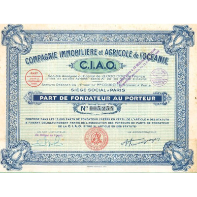 Cie Immobilière et Agricole de l'Océanie C.I.A.O. (PF)