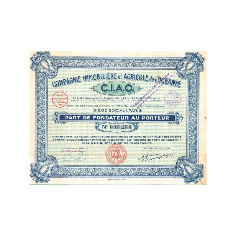 Cie Immobilière et Agricole de l'Océanie C.I.A.O. (PF)