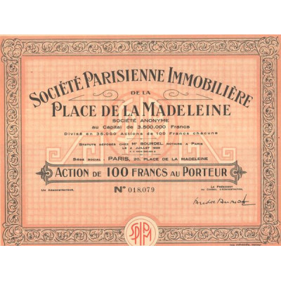 Sté Parisienne Immobilière de la Place de la Madeleine (Act 100 F)