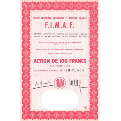 Sté Financière Immobilière et Agricole (France) F.I.M.A.F. (Act 100 F)