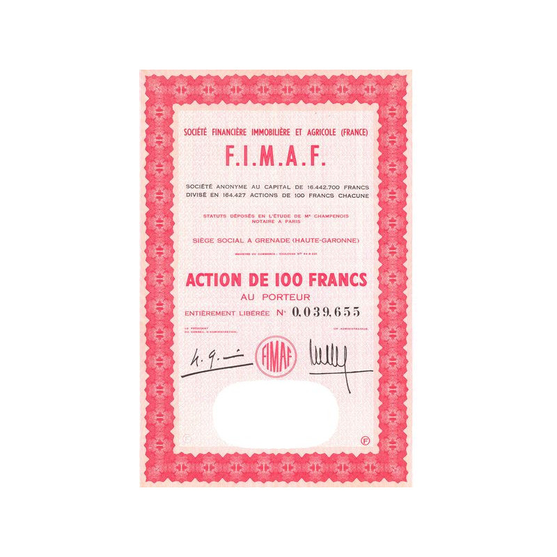 Sté Financière Immobilière et Agricole (France) F.I.M.A.F. (Act 100 F)