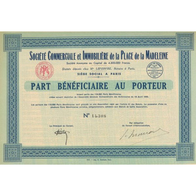 Sté Commerciale et Immobilière de la Place de la Madeleine S.A. (PB)