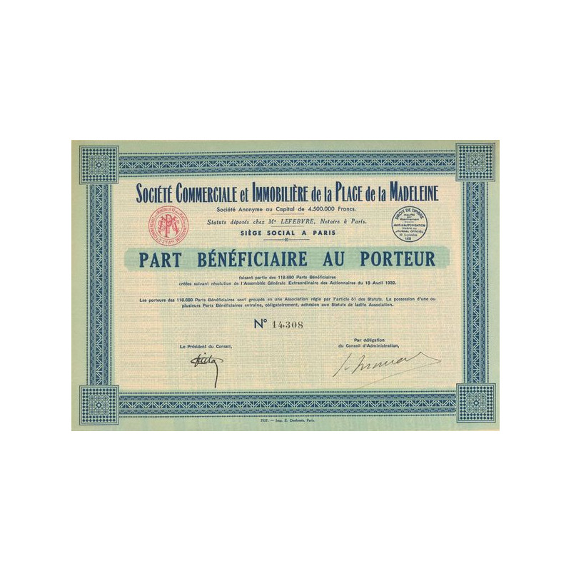 Sté Commerciale et Immobilière de la Place de la Madeleine S.A. (PB)