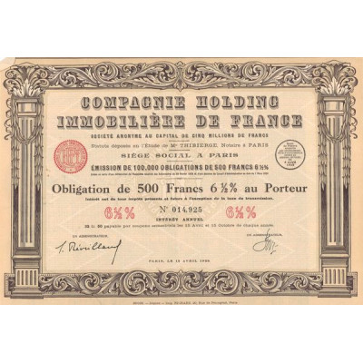 Cie Holding Immobilière de France (Obl 500 F 6% 1/2)