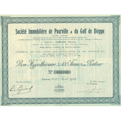 Sté Immobilière de Pourville & du Golf de Dieppe (Bon hypot 500 F)