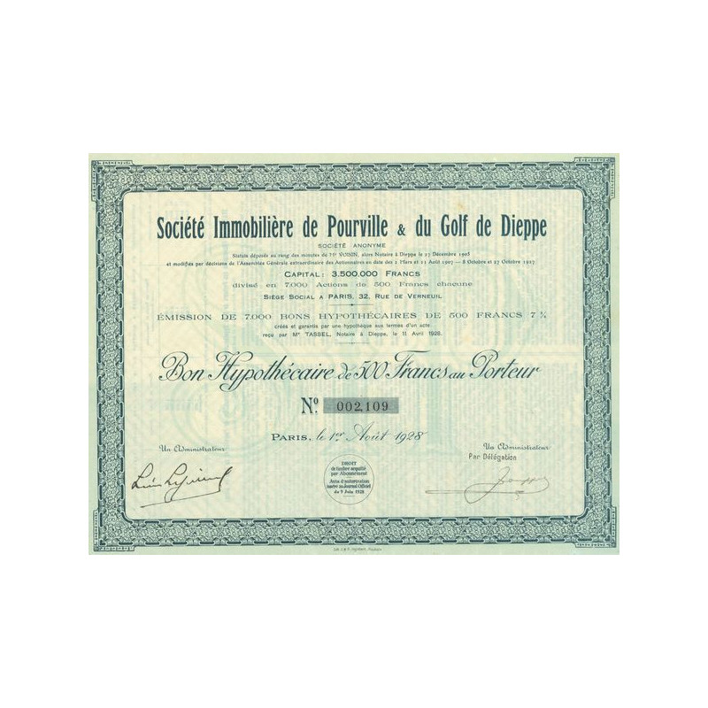 Sté Immobilière de Pourville & du Golf de Dieppe (Bon hypot 500 F)